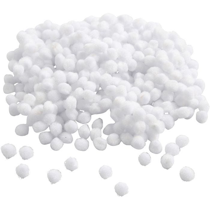 Pompoms, dia. 5 mm, white, 550 pc/ 1 pack