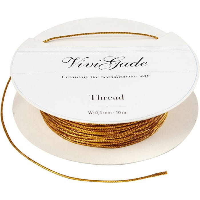 Thread, thickness 0,5 mm, gold, 10 m/ 1 roll