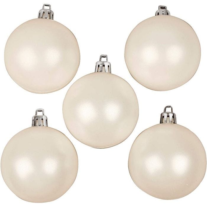 Christmas Ornaments, dia. 6 cm, white, mother-of-pearl, 20 pc/ 1 pack