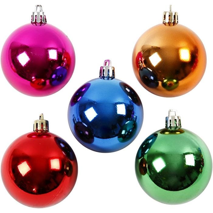 Christmas Ornaments, dia. 6 cm, bold colours, 20 pc/ 1 pack