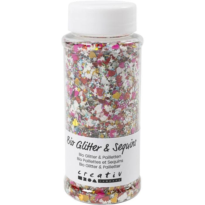 Biodegradable Sparkles &amp; Sequins, assorted colours, 140 ml/ 1 tub