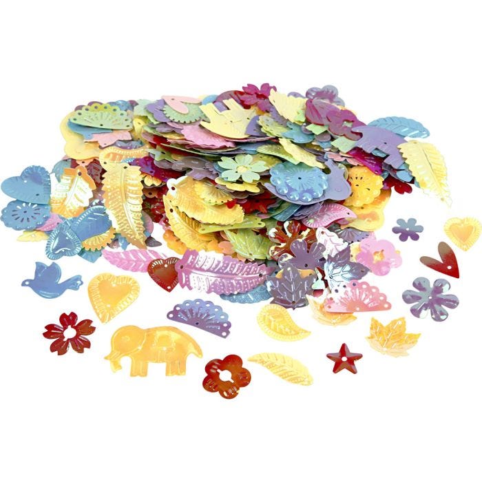 Sequins, size 15-45 mm, mother of pearl colours, 400 g/ 1 pack