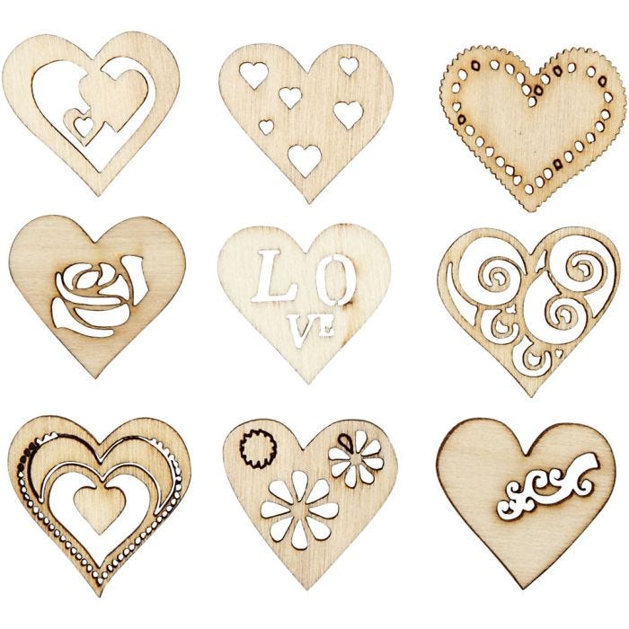 Wooden decorations, love, size 28 mm, 45 pc/ 1 pack