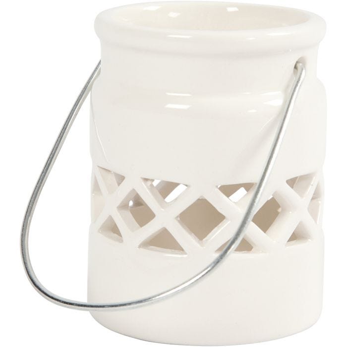 Lantern, H: 8 cm, dia. 6,2 cm, white, 2 pc/ 1 pack