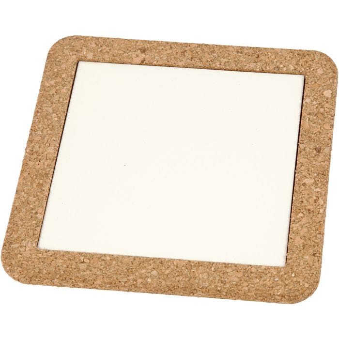 Trivet with cork frame, size 15,5x15,5x1 cm, white, 2 pc/ 1 pack