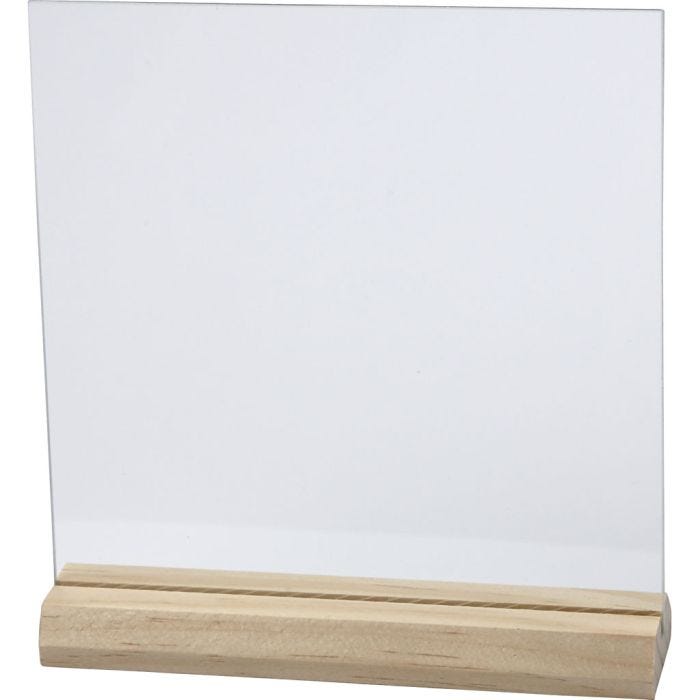 Glass Plate with Wooden Holder, size 15,5x15,5 cm, thickness 28 mm, 10 set/ 1 pack