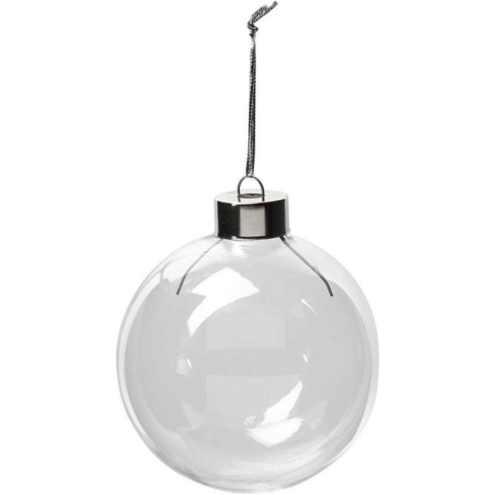Glass Ornaments, H: 8,9 cm, dia. 7,9 cm, transparent, 6 pc/ 1 pack