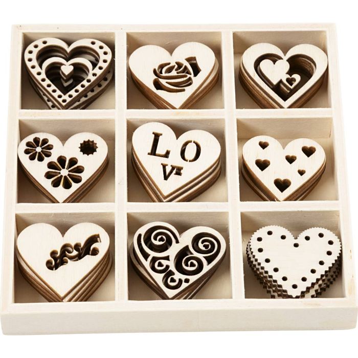 Wooden decorations, heart, size 28 mm, thickness 2 mm, 45 pc/ 1 pack