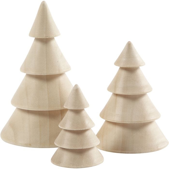 Christmas Trees, H: 5+7,5+10 cm, dia. 3,5+5,4+6,7 cm, 3 pc/ 1 pack