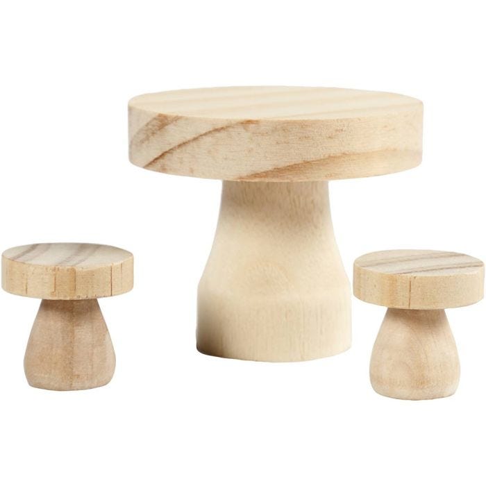 Mushroom Table with Stools, 2,5x2,5 cm, 1 set