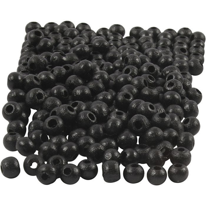 Wooden Beads, dia. 5 mm, hole size 1,5 mm, black, 6 g/ 1 pack