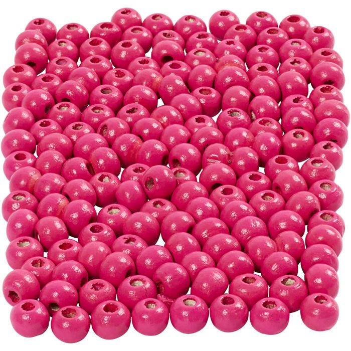 Wooden Beads, dia. 5 mm, hole size 1,5 mm, pink, 6 g/ 1 pack, 150 pc