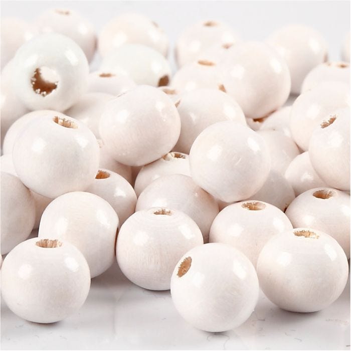 Wooden Beads, dia. 12 mm, hole size 3 mm, white, 22 g/ 1 pack