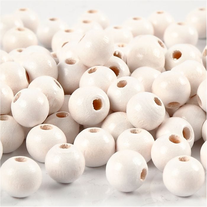 Wooden Beads, dia. 8 mm, hole size 2 mm, white, 15 g/ 1 pack