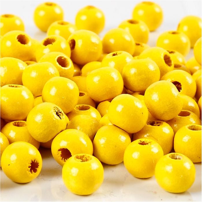 Wooden Beads, dia. 8 mm, hole size 2 mm, yellow, 15 g/ 1 pack