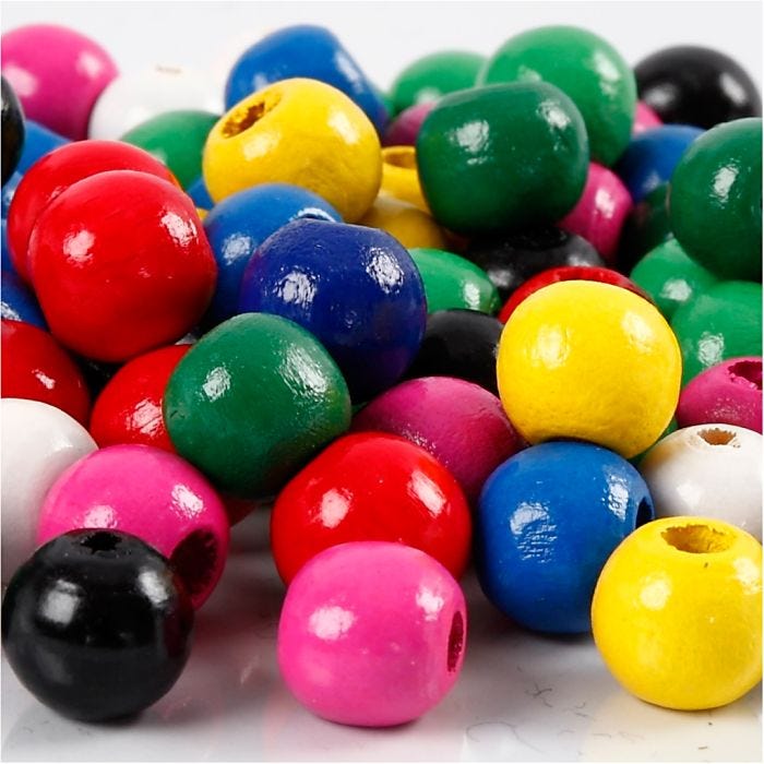 Wooden Beads Mix, dia. 10 mm, hole size 3 mm, assorted colours, 20 g/ 1 pack