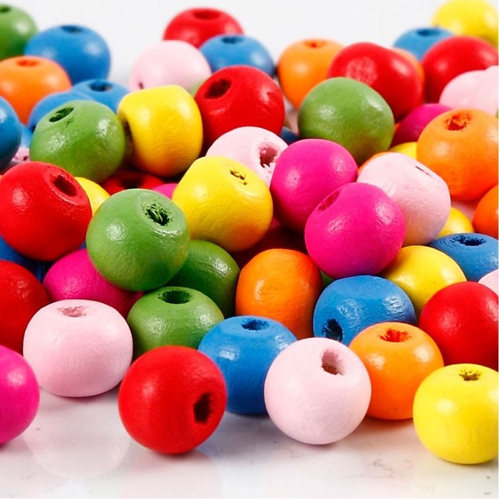 Wooden Beads, dia. 8 mm, hole size 1,5-2 mm, assorted colours, 500 g/ 1 bag