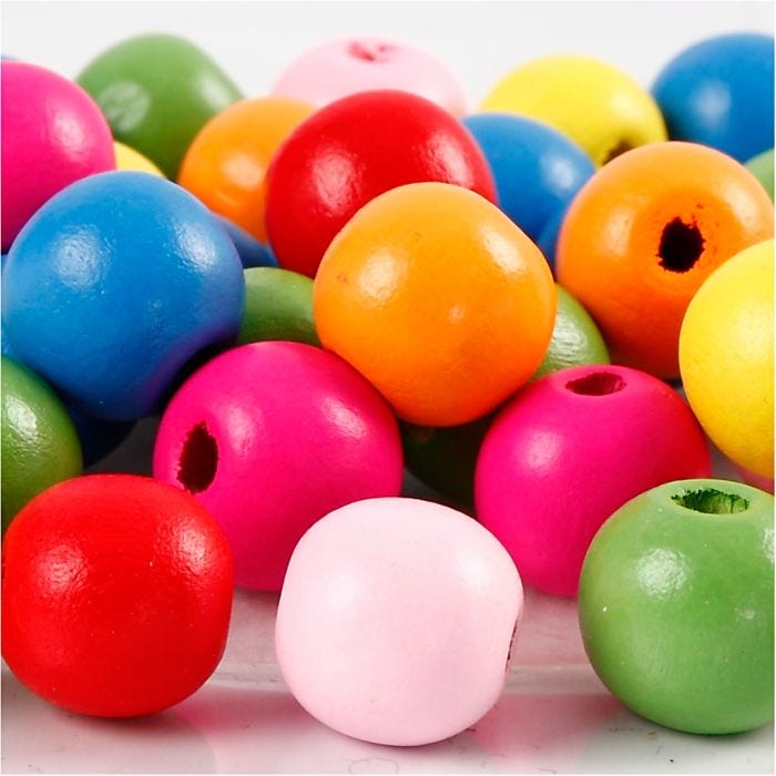 Wooden Beads, dia. 12 mm, hole size 2,5-3 mm, assorted colours, 22 g/ 1 pack
