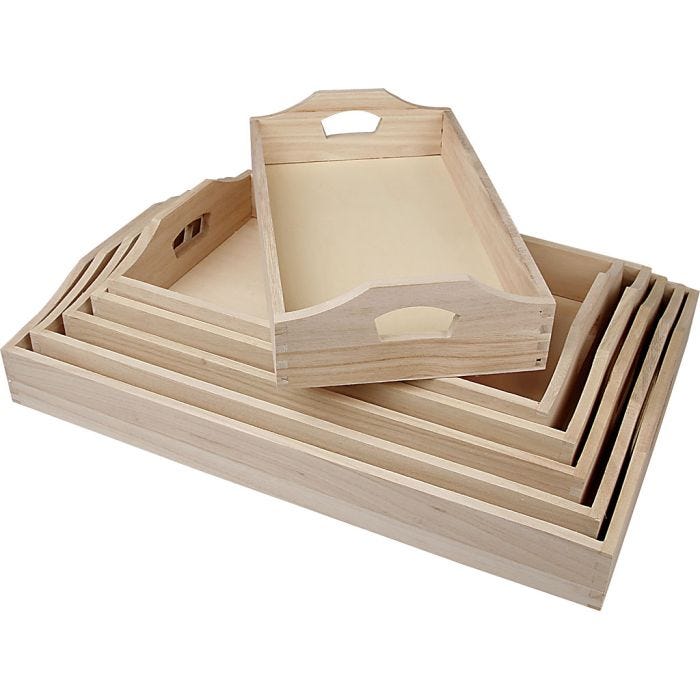 Trays, H: 5 cm, L: 29+32+35+38+41+44 cm, W: 16,5+19+22+25+27+30 cm, 6 pc/ 1 set