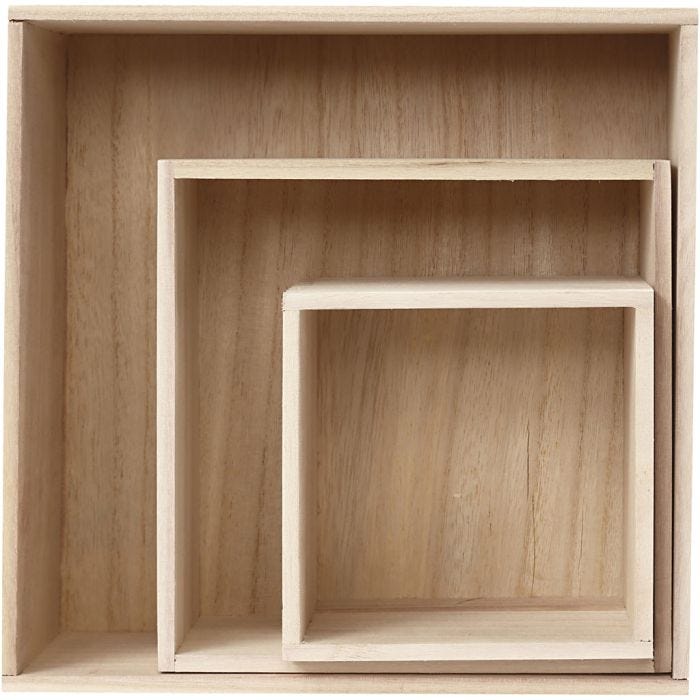 Storage Boxes, square, H: 15x15+21,5x21,5+28x28 cm, D. 12,5 cm, 3 pc/ 1 set