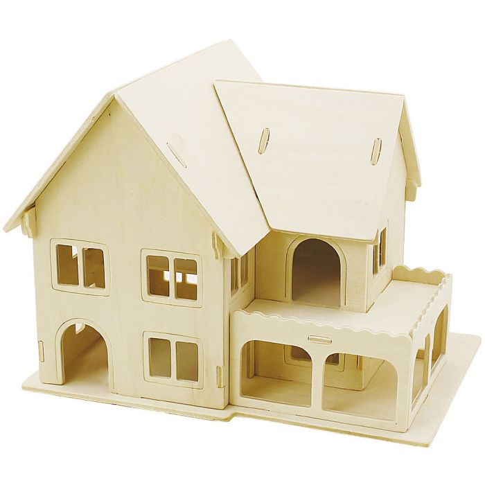 3D Wooden Construction Kit, House with veranda, size 22,5x16x17,5, 1 pc