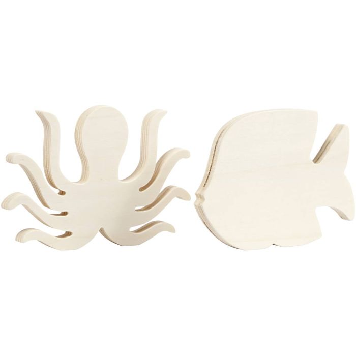Sea life figures, Octopus and fish, H: 11 cm, W: 16 cm, thickness 1,2 cm, 2 pc/ 1 pack