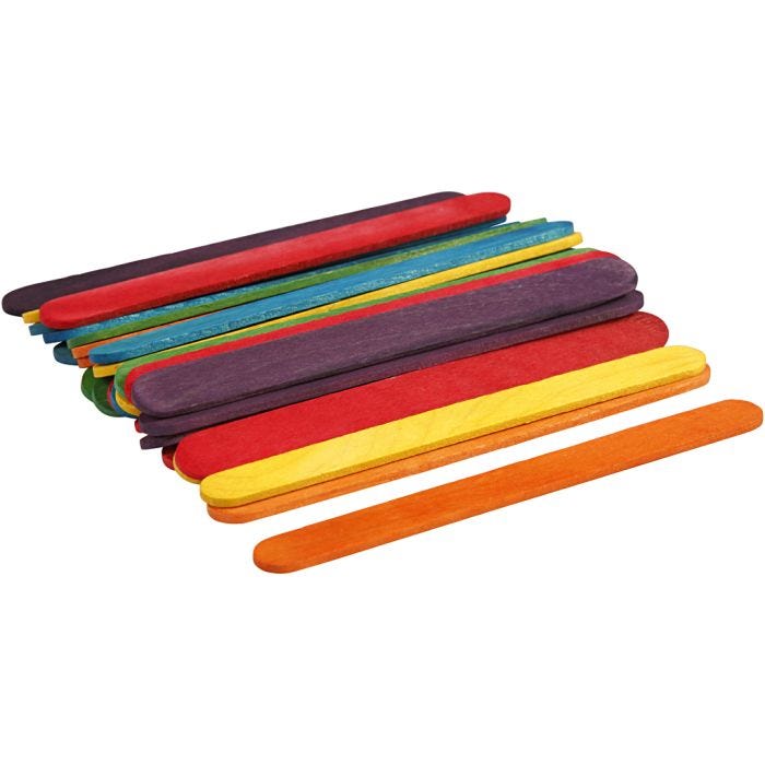 Wood Sticks, L: 11,4 cm, W: 10 mm, assorted colours, 30 pc/ 1 pack