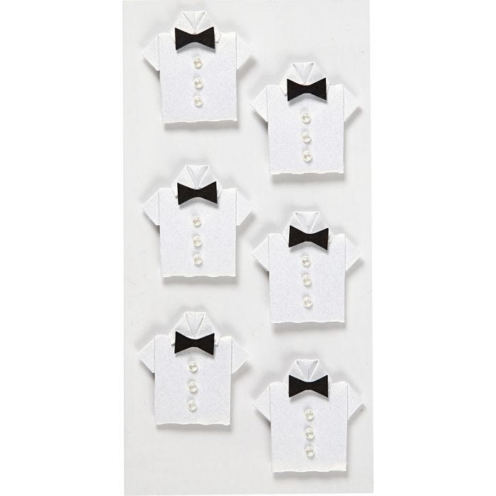 Stickers, shirt, size 33x35 mm, white, 6 pc/ 1 pack
