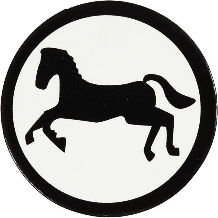 Cardboard Emblem, horse, dia. 25 mm, white/black, 20 pc/ 1 pack