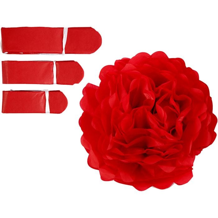 Tissue Pompons, dia. 20+24+30 cm, 16 g, red, 3 pc/ 1 pack