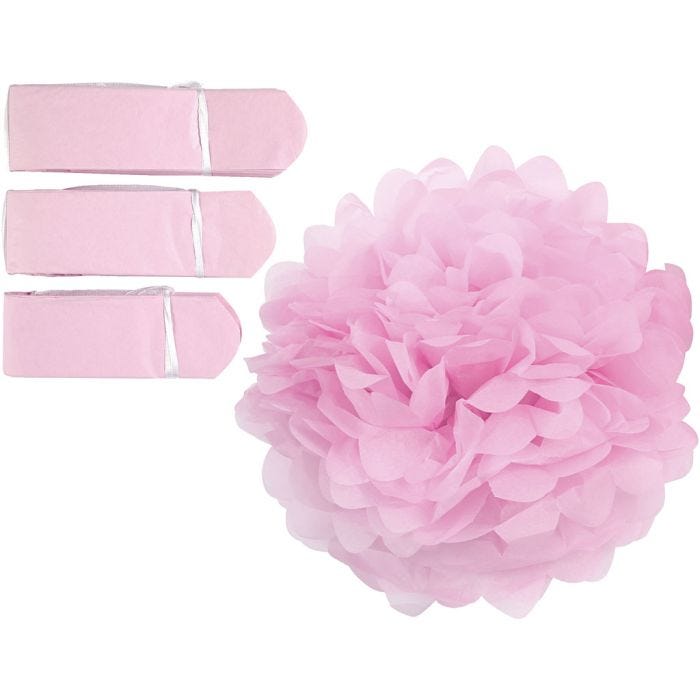 Tissue Pompons, dia. 20+24+30 cm, 16 g, light red, 3 pc/ 1 pack