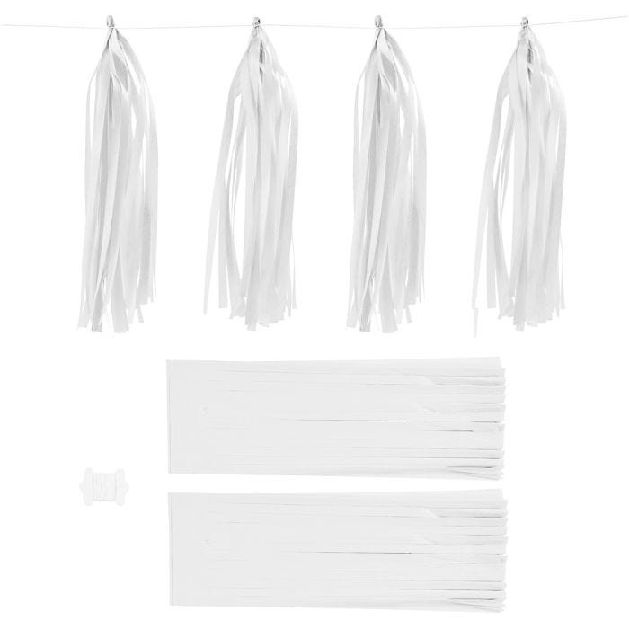 Paper Tassel, size 12x35 cm, 14 g, white, 12 pc/ 1 pack