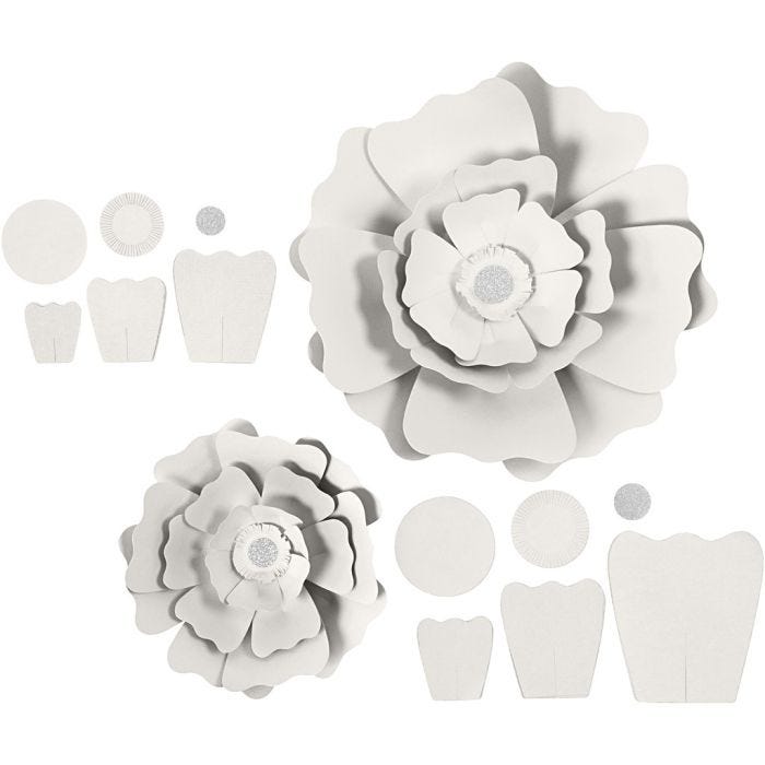 Paper Flowers, dia. 15+25 cm, 230 g, white, 2 pc/ 1 pack