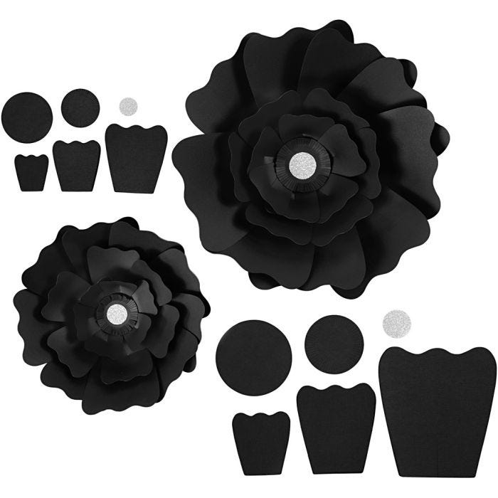 Paper Flowers, dia. 15+25 cm, 230 g, black, 2 pc/ 1 pack