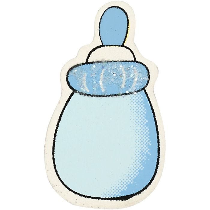 Milk Bottle, size 22x37 mm, thickness 1,7 mm, glitter, light blue, 10 pc/ 1 pack