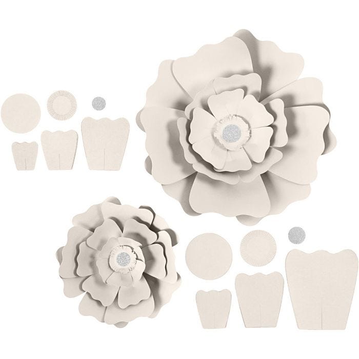 Paper Flowers, dia. 15+25 cm, 230 g, off-white, 2 pc/ 1 pack