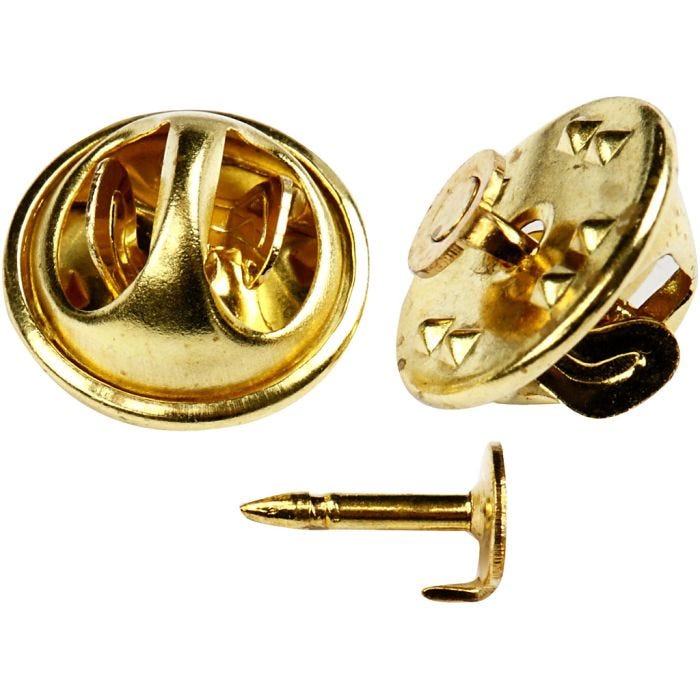 Clutch Pin Findings, dia. 11,5 mm, gold-plated, 25 pc/ 1 pack
