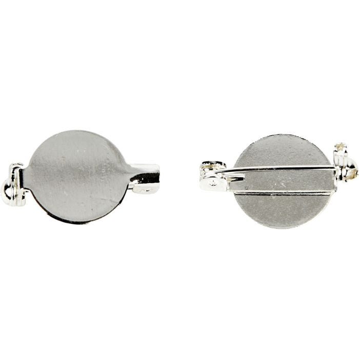 Brooch Backs, dia. 20 mm, silver-plated, 5 pc/ 1 pack
