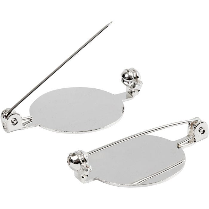 Brooch Backs, dia. 20 mm, silver-plated, 100 pc/ 1 pack