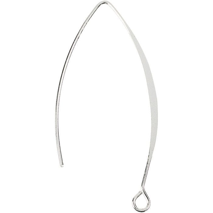 Ear Hanger, H: 42 mm, hole size 2 mm, silver-plated, 30 pc/ 1 pack
