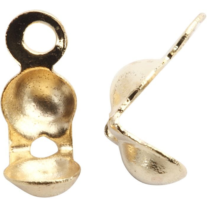 Bead tips with eyes, L: 8 mm, dia. 3 mm, gold-plated, 20 pc/ 1 pack