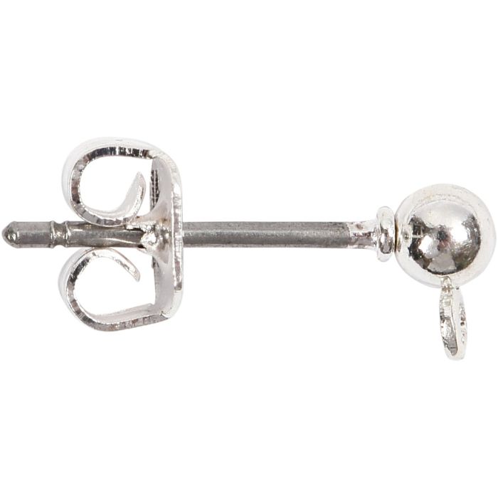 Stud Earrings, L: 13 mm, dia. 3,8 mm, hole size 0,8 mm, silver-plated, 10 pc/ 1 pack