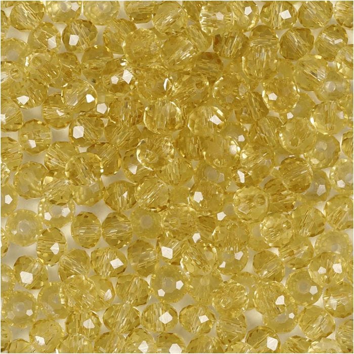Faceted Beads, dia. 4 mm, hole size 1 mm, yellow, 45 pc/ 1 pack
