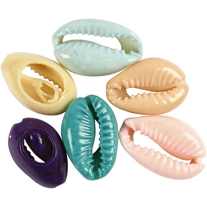Shell, L: 20 mm, assorted colours, 6 pc/ 1 pack