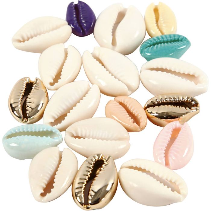 Shell, L: 20 mm, assorted colours, 75 pc/ 1 pack