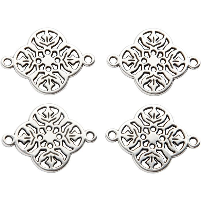 Jewellery Pendant, dia. 15 mm, hole size 1,2 mm, silver-plated, 4 pc/ 1 pack