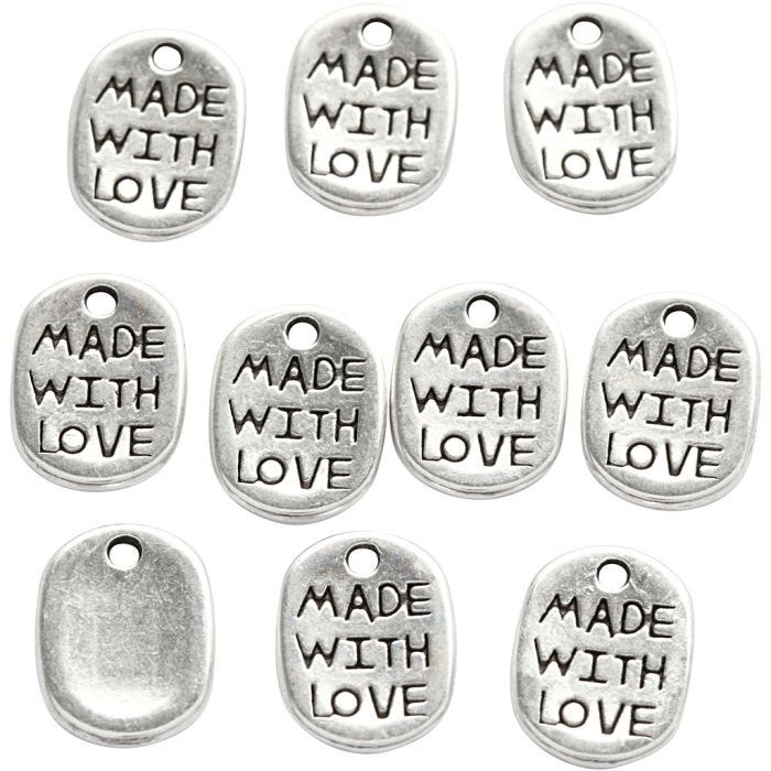 Jewellery Pendant, L: 12 mm, W: 8 mm, hole size 1 mm, silver-plated, 10 pc/ 1 pack