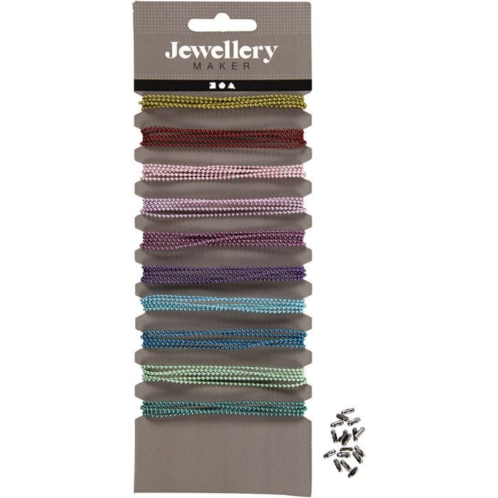 Coloured Bead Chains, dia. 1,5 mm, assorted colours, 10x80 cm/ 1 pack