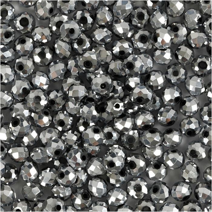 Faceted Beads, size 3x4 mm, hole size 0,8 mm, metallic grey, 100 pc/ 1 pack