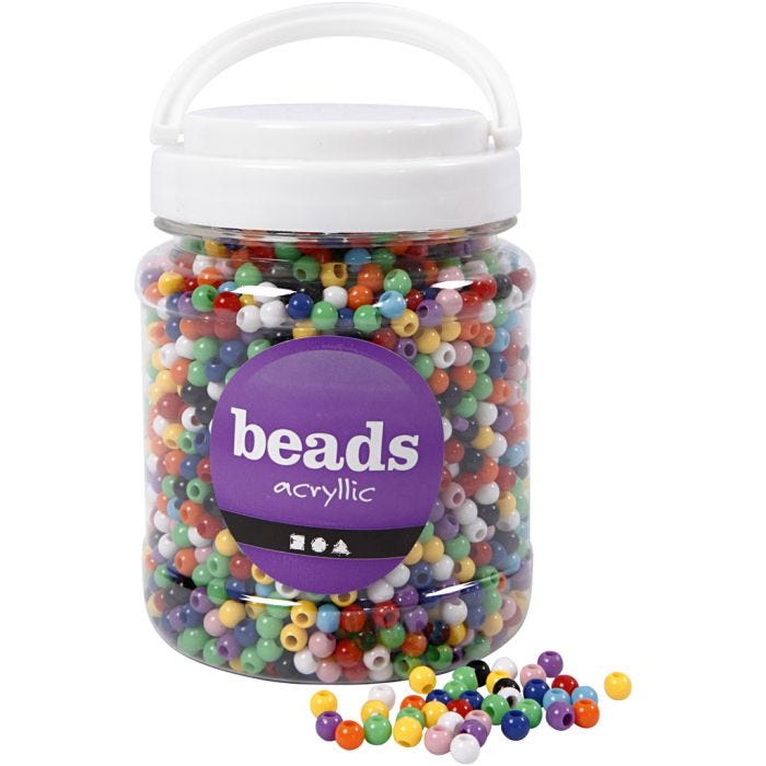Pony Beads, dia. 6 mm, hole size 3 mm, assorted colours, 425 g, 700 ml/ 1 tub